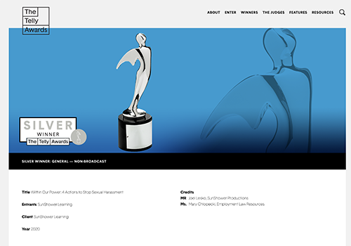 Sunshower awarded silver telly award for within our power to prevent and address sexual harassment