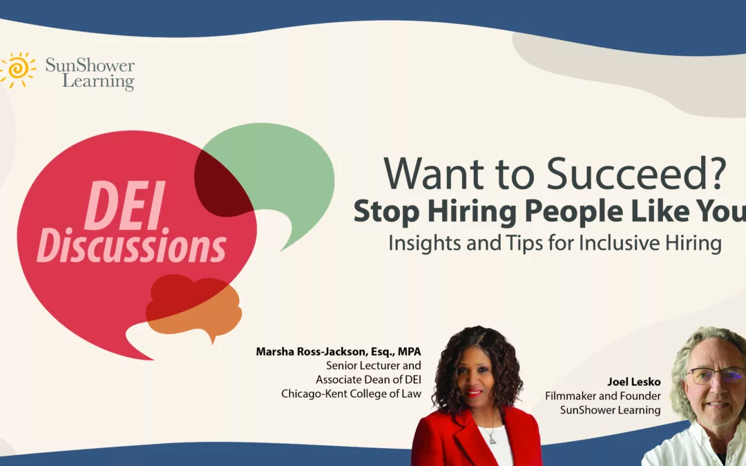 Graphic that describes SunShower Learning's upcoming webinar on inclusive hiring
