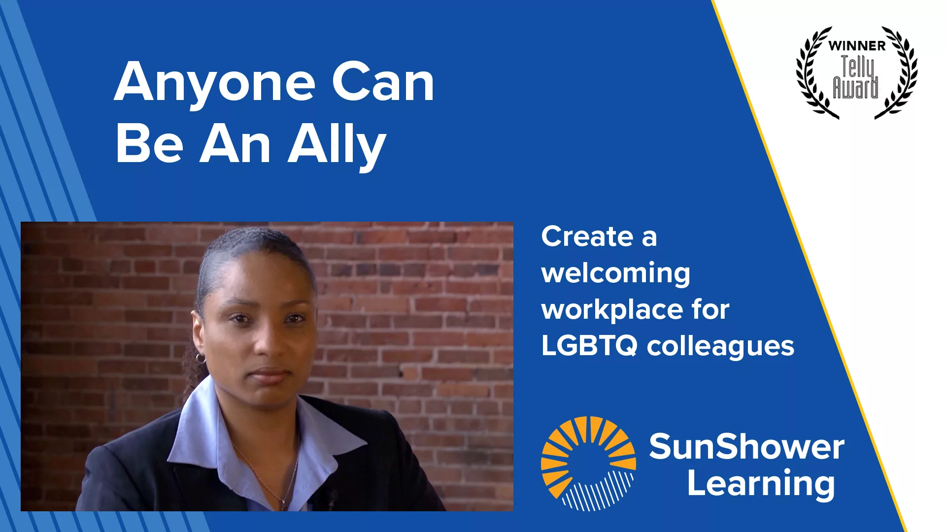 Thumbnail image with title, Anyone Can Be An Ally and text: Create a welcoming workplace for LGBTQ colleagues. Telly award seal.