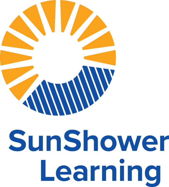 SunShower Learning logo - vertical - yellow and blue