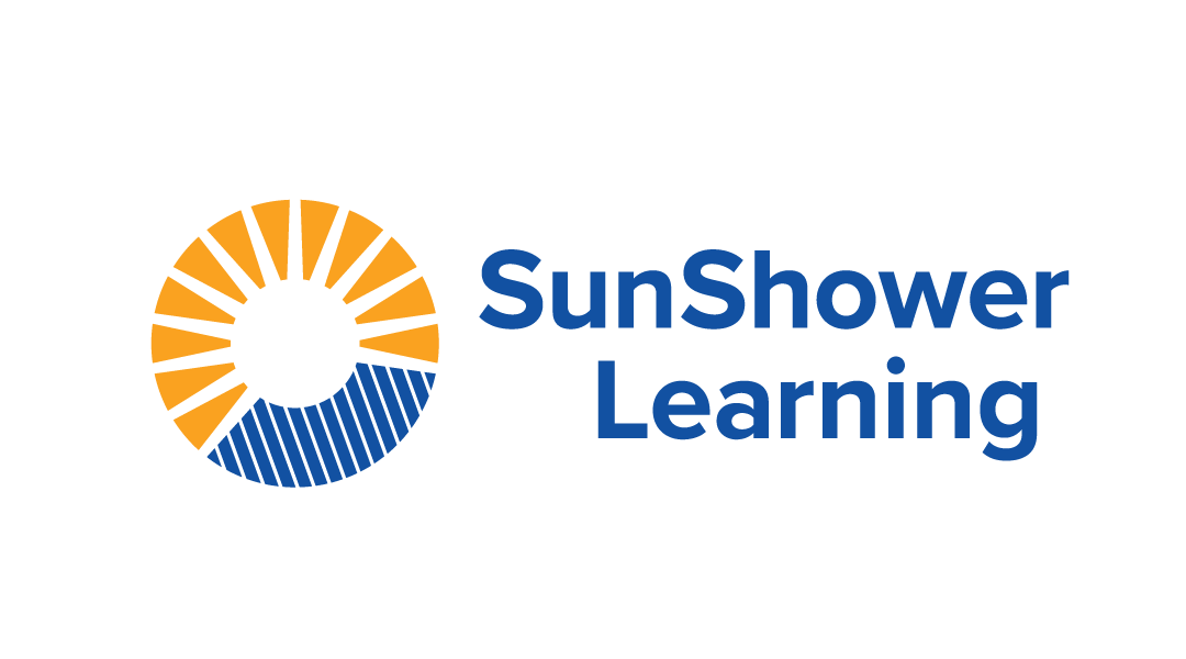 SunShower Learning logo. The brand mark depicts golden sun rays and blue background with white rain streaks.