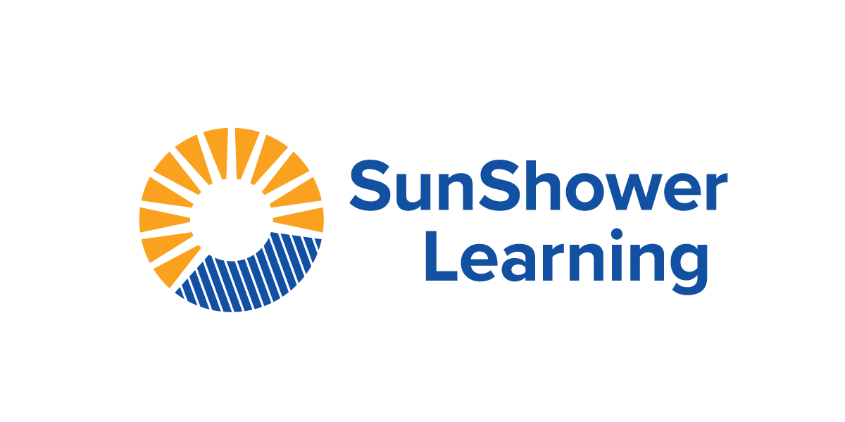 SunShower Learning logo. The brand mark depicts golden sun rays and blue background with white rain streaks.